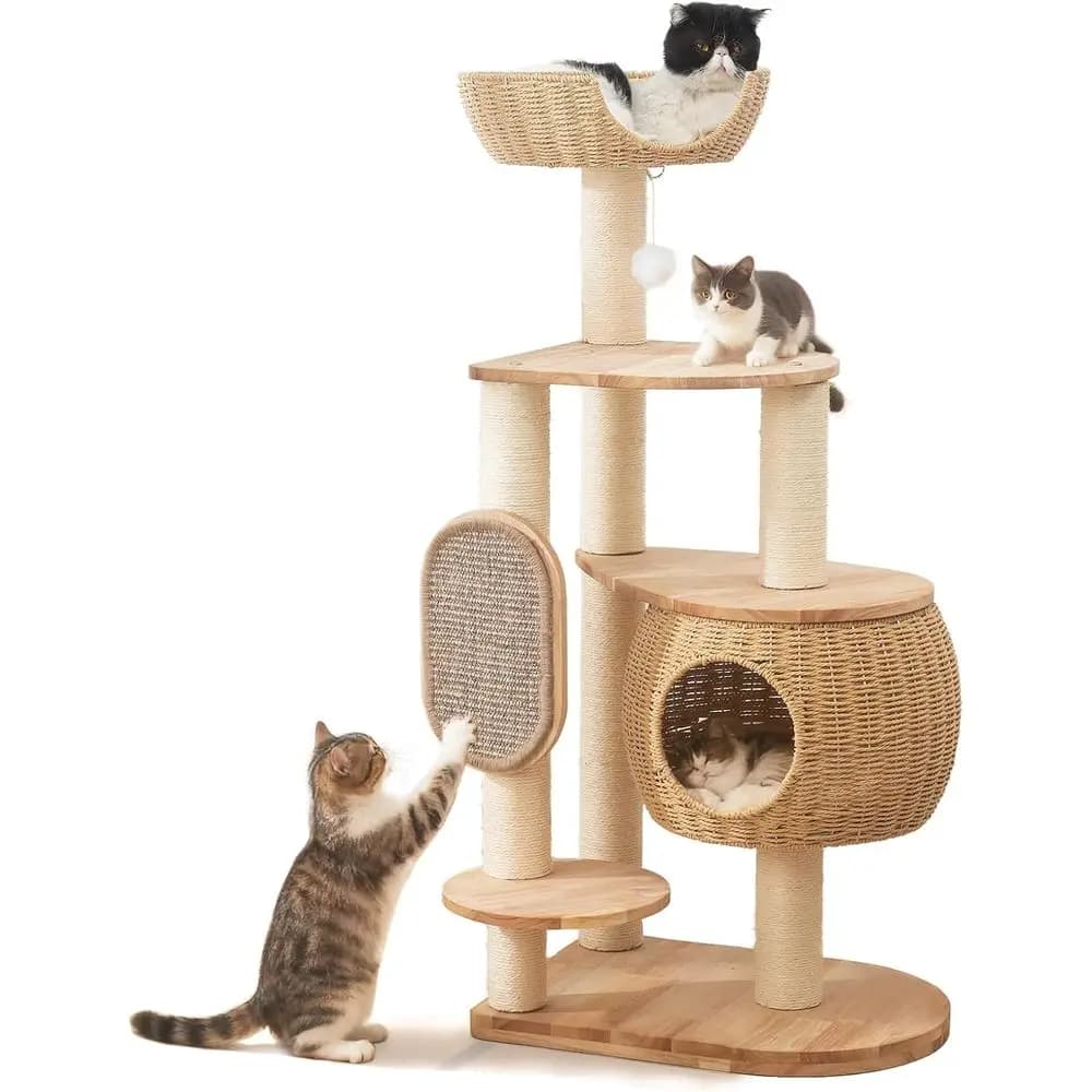 Torre per Gatti con Tiragraffi, Nidi Intrecciati a Forma di Zucca e Coperta in Sisal