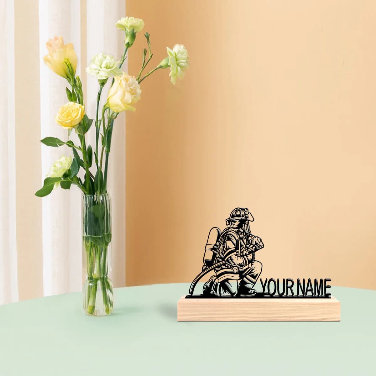 1pc Metal Desktop Decoration Customizable Name Equipped with A Wooden Base Office Decoration,Christmas and Housewarming Gifts