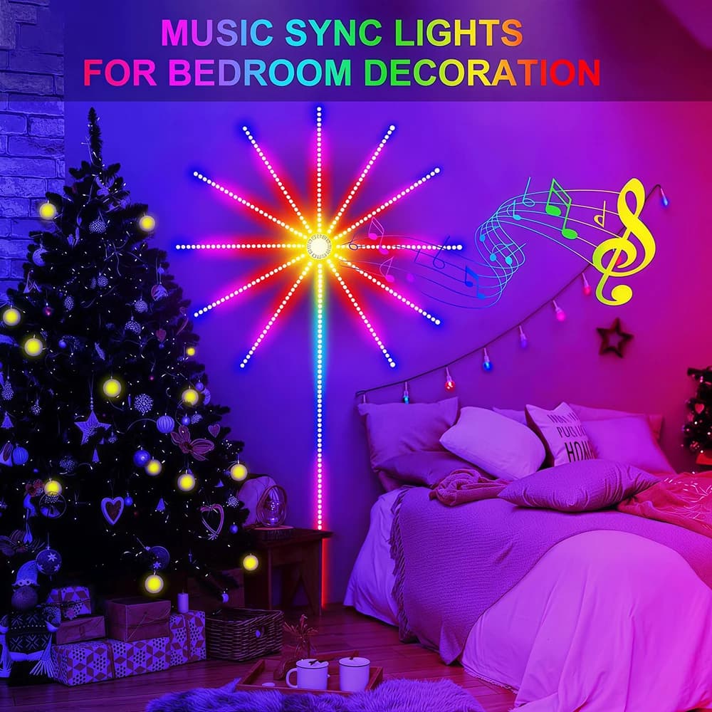Striscia LED RGB con Controllo Sonoro, Luci Sinfoniche a Effetto Fuochi d'Artificio, Kit Completo per Matrimoni e Natale, Lampada Effetto Meteora