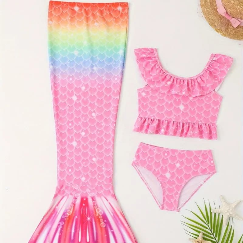 Costume da Sirenetta per Cosplay, Top, Mutandine, Gonna, Abiti Rosa Pesce per Donne, Outfit Estivi per Spettacoli Teatrali