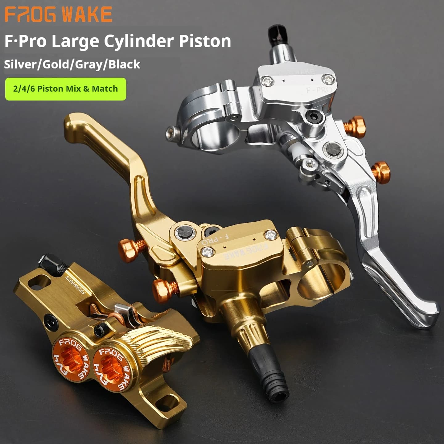 Kit freno a disco idraulico a 4 pistoncini FROG WAKE F-PRO 2026, colore oro, alta durezza, per SURRON LIGHT BEE, MTB, moto, downhill