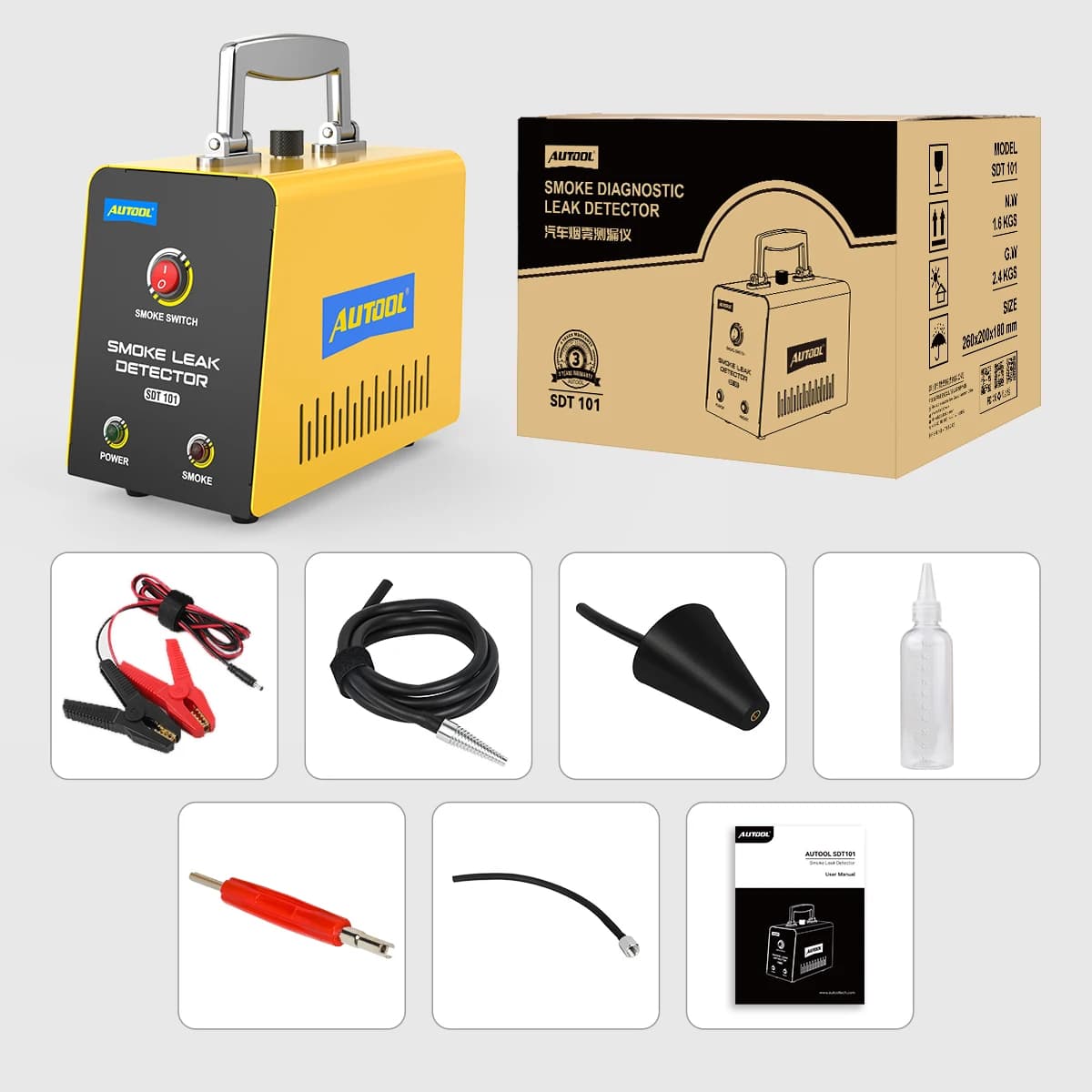 AUTOOL SDT101 Ufficiale, Macchina per Fumo EVAP Portatile 12V DC, Rilevatore di Perdite per Auto, Strumento Diagnostico