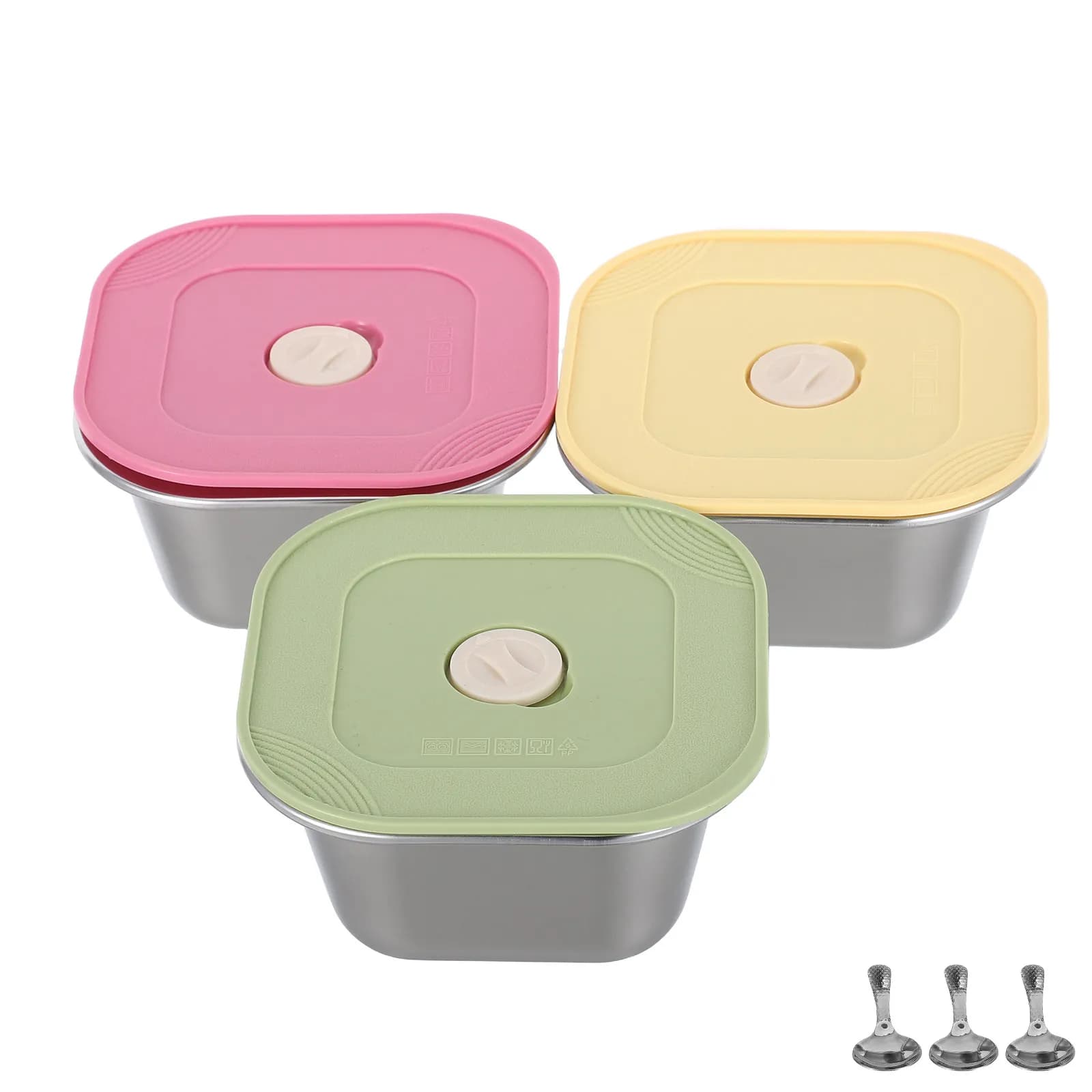 Set di 3 Contenitori per Snack in Acciaio Inox Impilabili con Coperchio in Silicone Ermetico Riutilizzabili per Salse e Condimenti