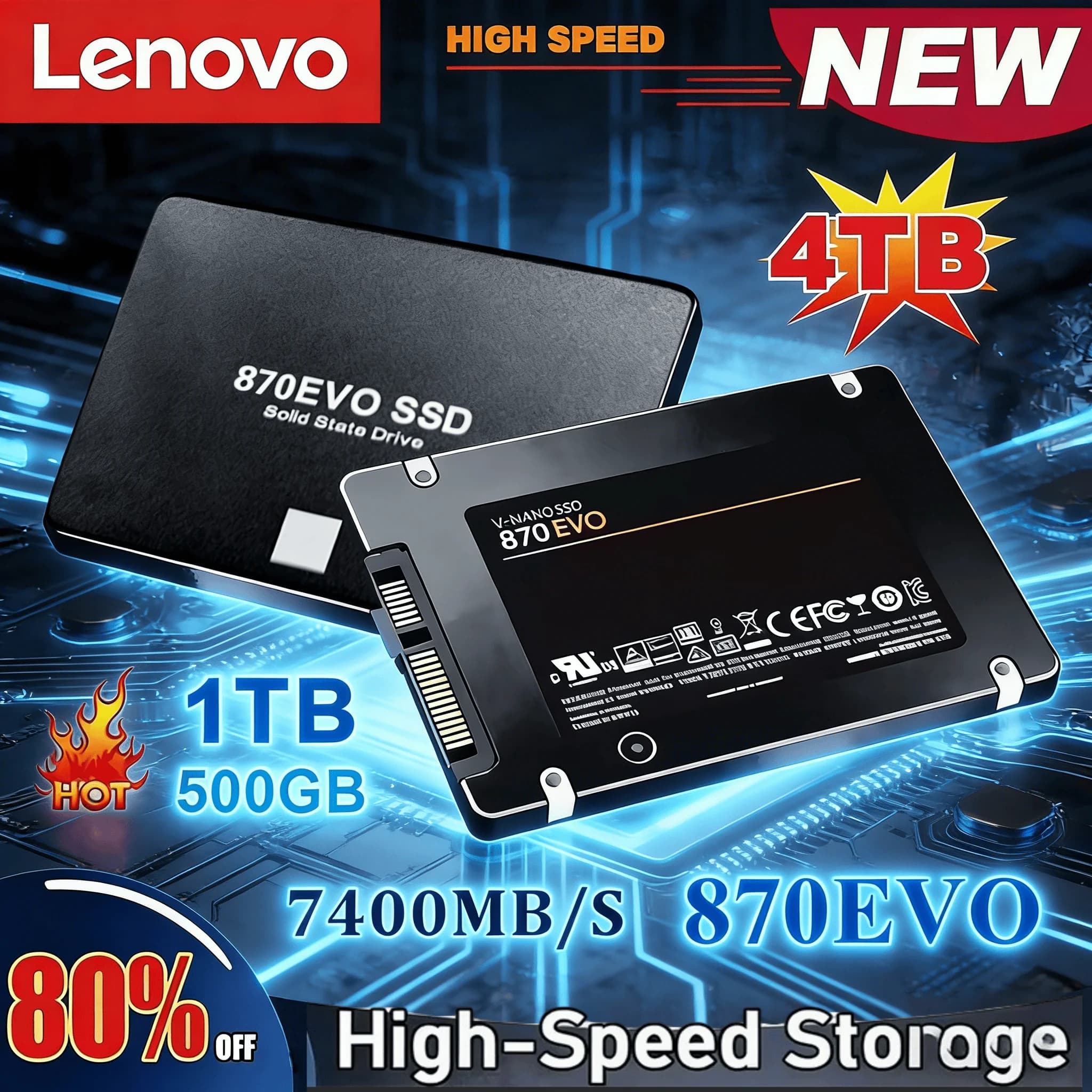 Lenovo 870 EVO Unità a Stato Solido Interna SSD 1TB 2TB 4TB SATA3 2.5 Pollici Disco Rigido ad Alta Velocità per Laptop Desktop Microcomputer PC
