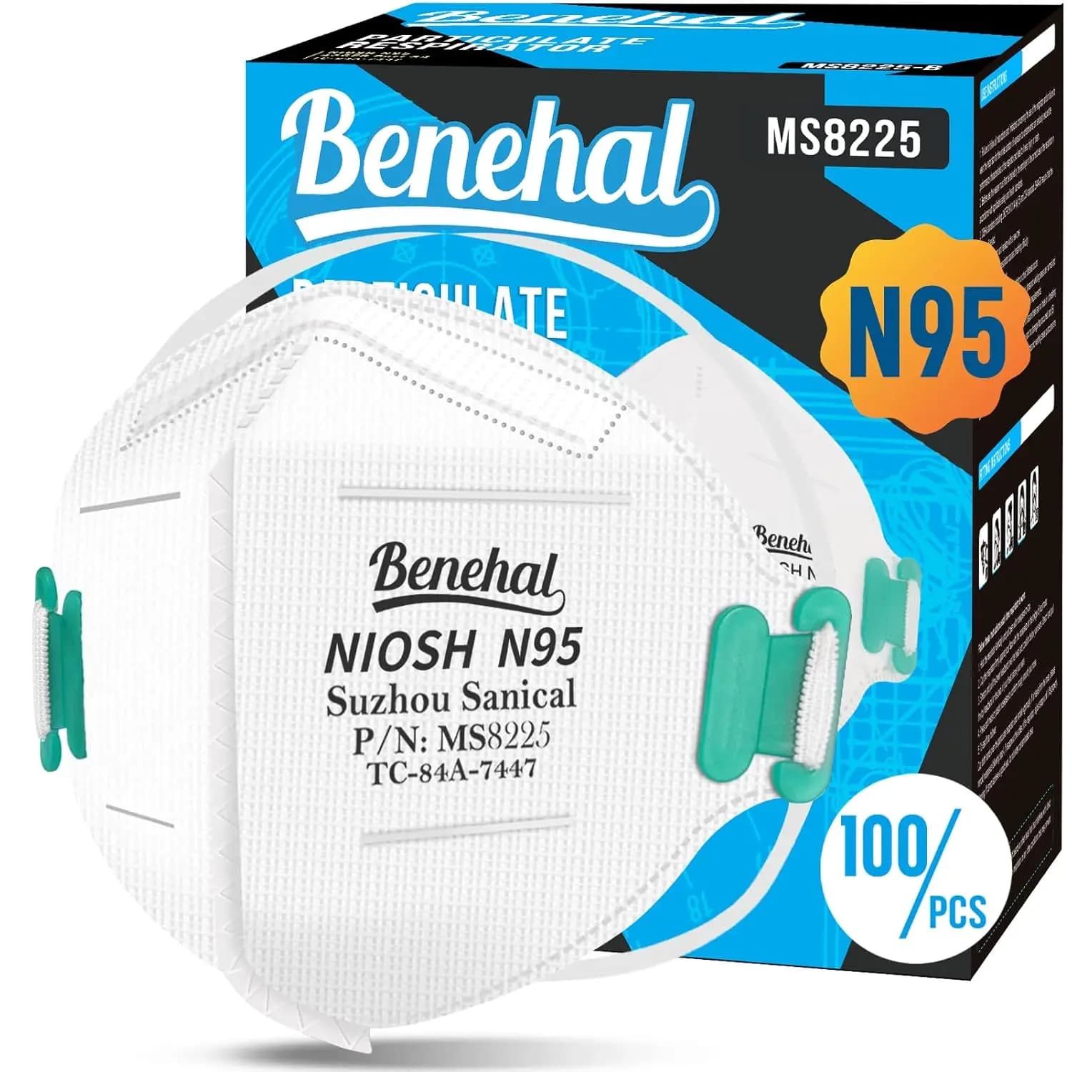 Mascherina N95 Approvata NIOSH, Confezione da 100 Respiratori Antiparticolato Bianchi Confezionati Singolarmente