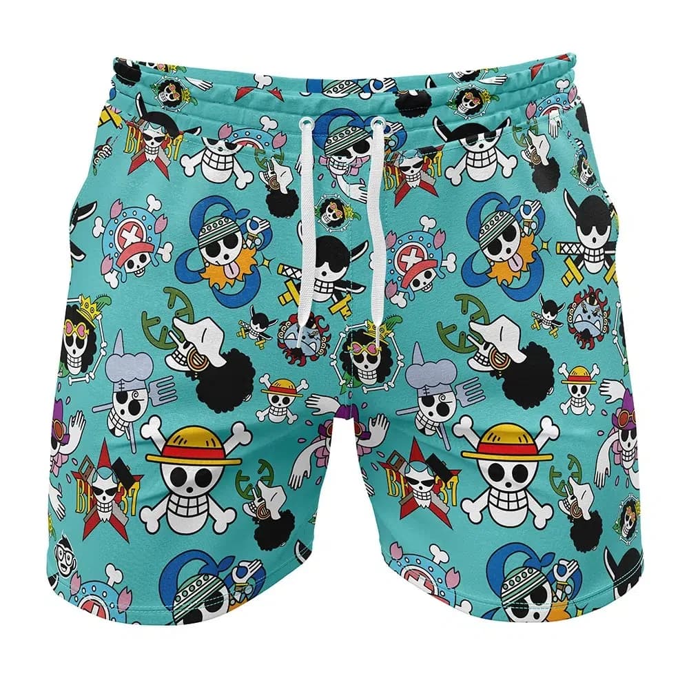 Bandai Strawhats Jolly Rogers One Piece Anime Adult Kids Athleisure Shorts Summer Quick-dry Soft Comfy Lightweight Swim Shorts
