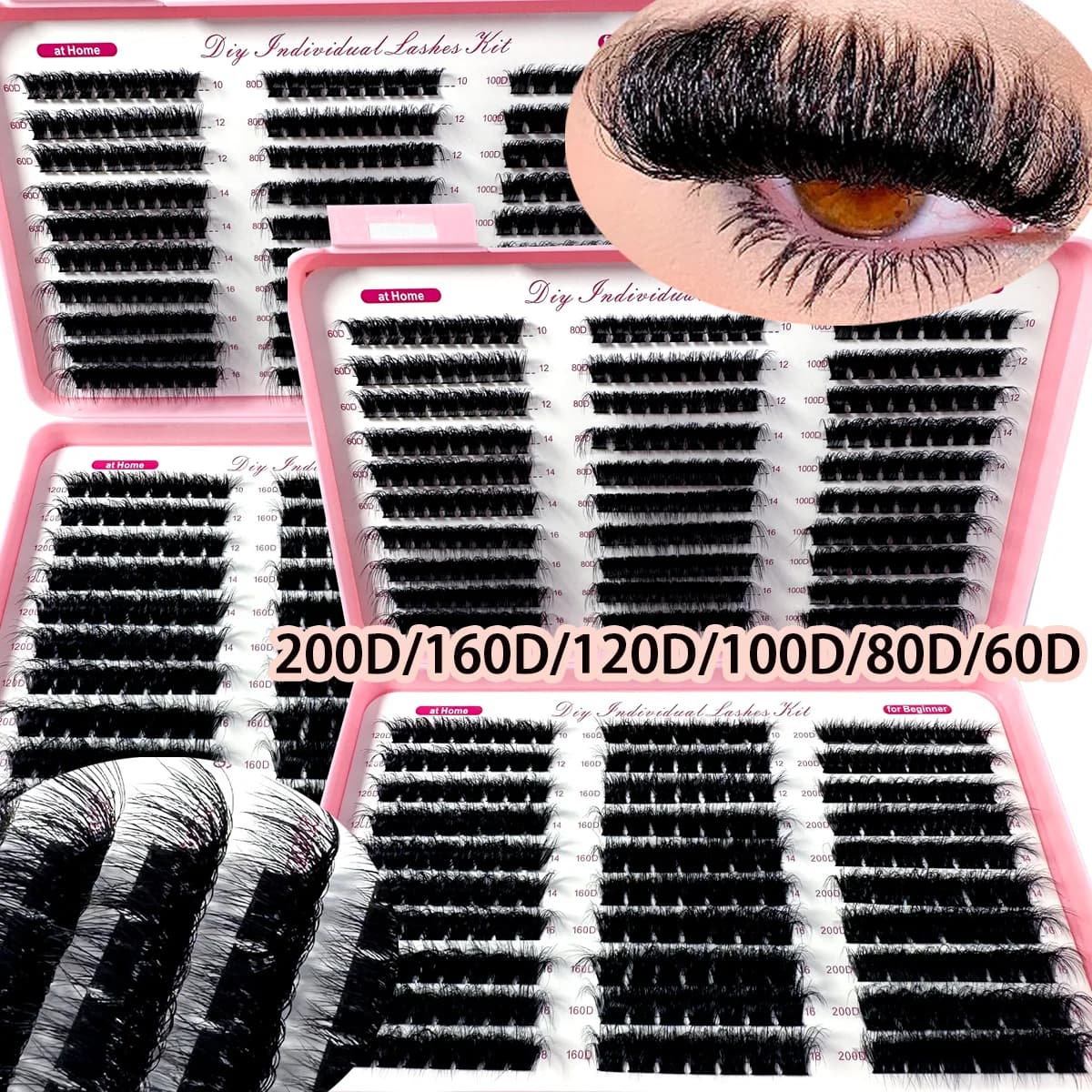 Extension ciglia a ciuffetti volumizzanti con punta, ciglia finte a ciuffetti con base a punta, trucco ciglia individuali a ciuffetti