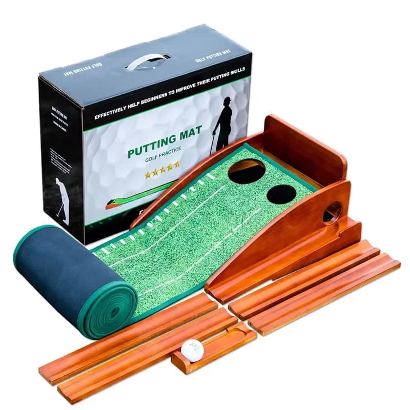Professional Golf Putting Mat with Automatic Ball Return, Wooden Indoor Putting Practice Trainer