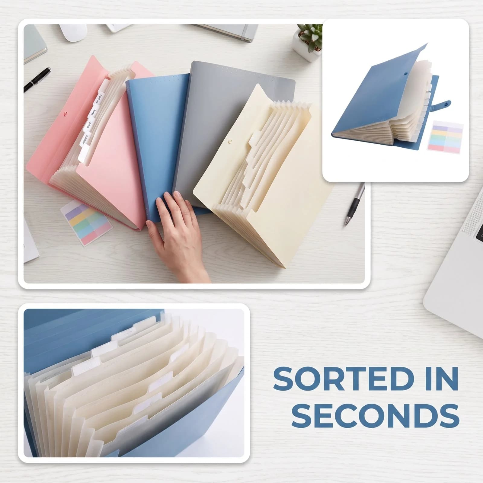 1 PC Expanding File Folder, Accordion File Organizer with 8 Pockets, Expandable Document Paper Receipt Holder, A4 Size