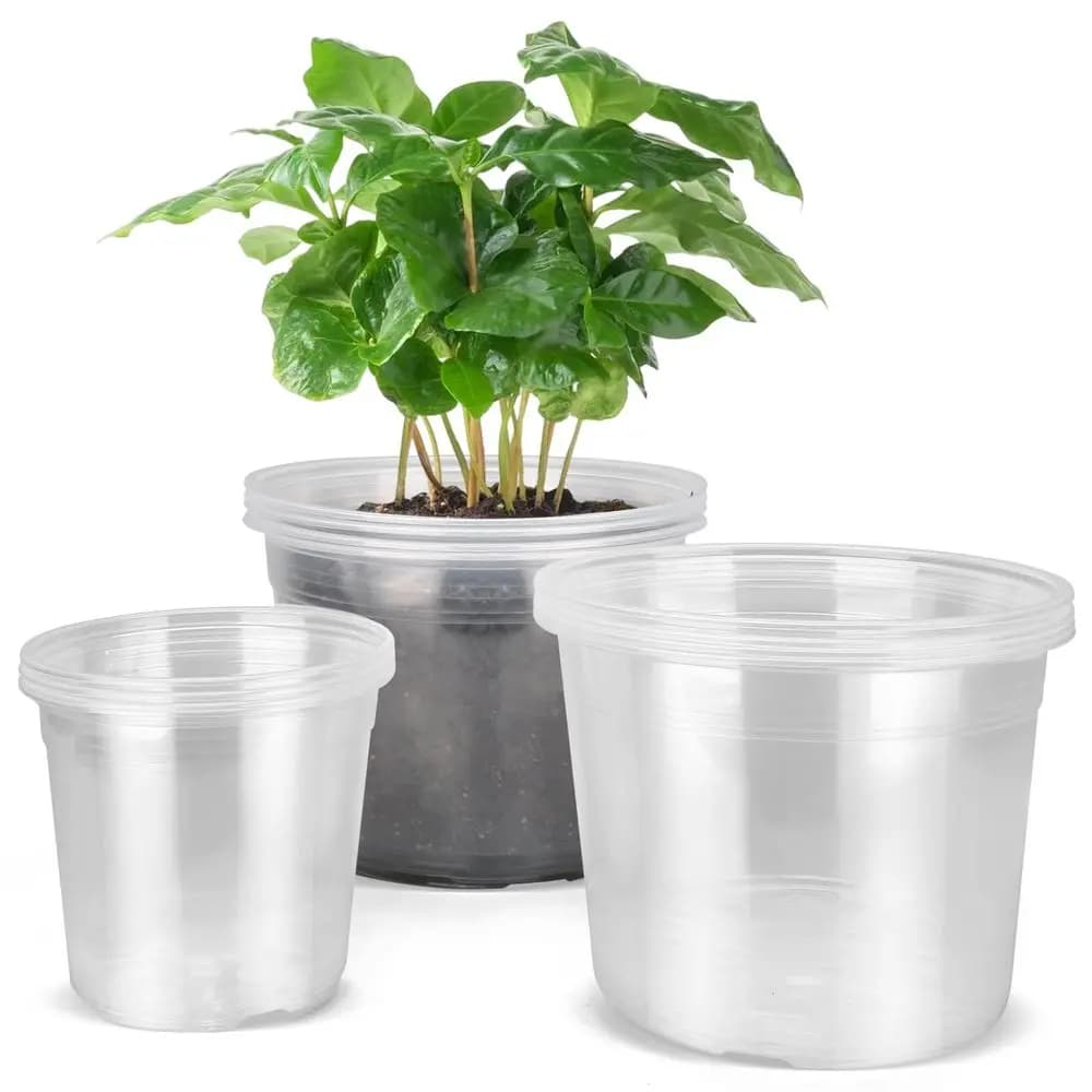 8-10 inch large transparent nursery vases with drainage, 12 plastic pots packaging for plants, ideal for growing plants and plants