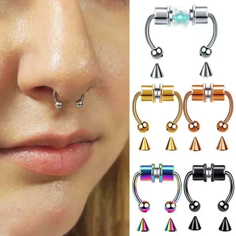 Anello al naso con magnete in acciaio inossidabile Piercing finto anelli a ferro di cavallo Clip per naso cerchio per naso Non forato moda donna uomo gioielli per il corpo