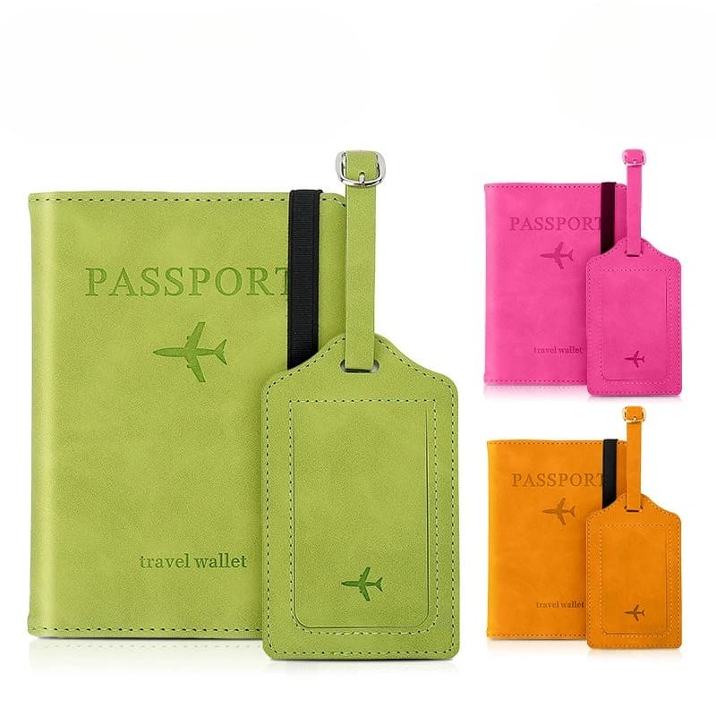 Set Porta Passaporto con Etichetta Bagaglio, Portafoglio da Viaggio con Blocco RFID e Organizzatore Documenti in Pelle PU