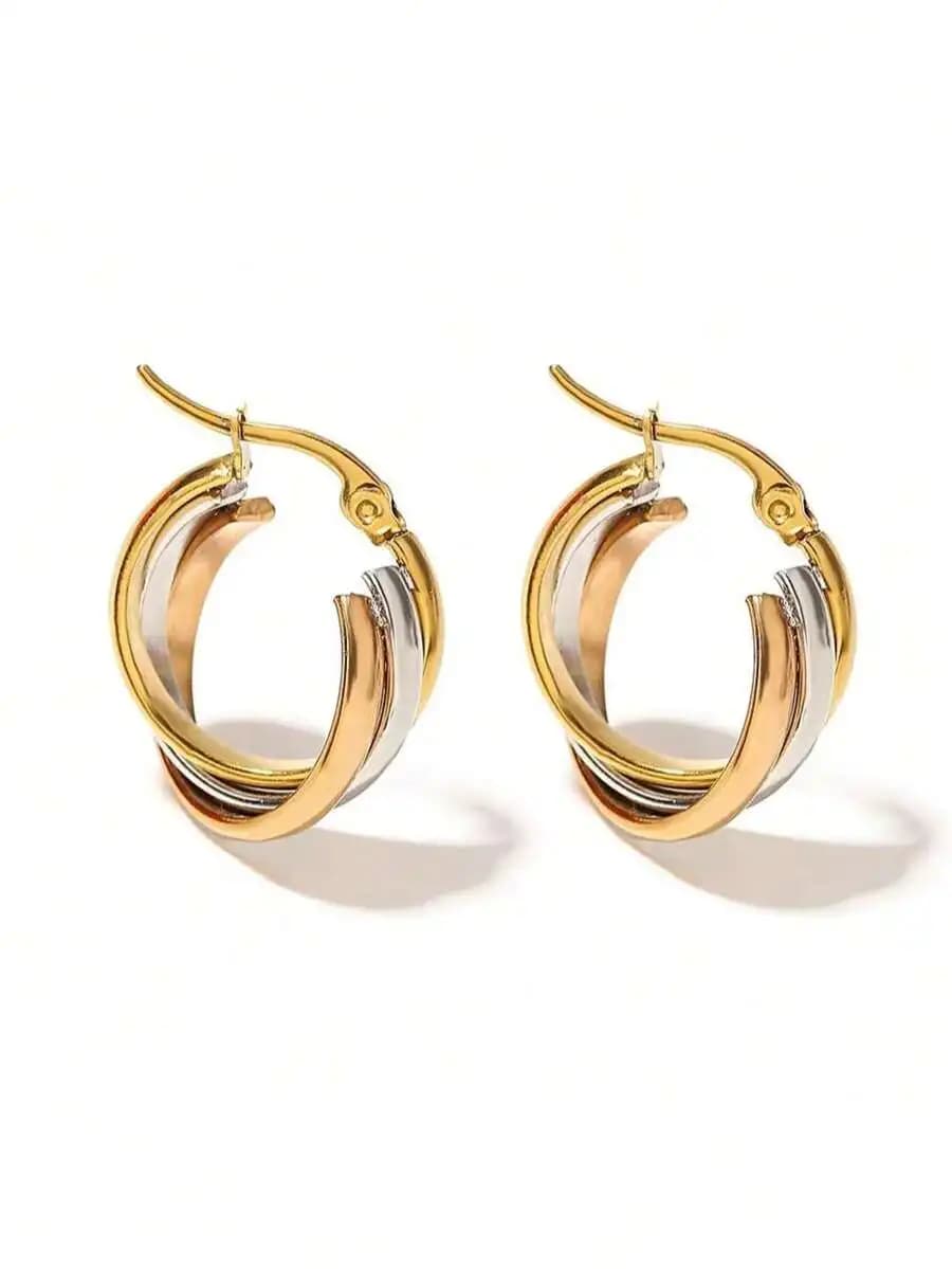 1 Pair Multi-Color Hoop Earrings, Stainless Steel Earrings In Gold, Silver, Rose Gold, Minimalist Elegant Hoop Earrings, Jewelry