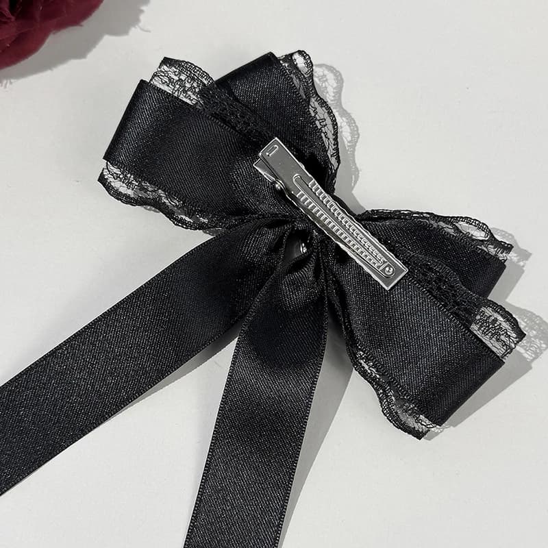 Gothic Lolita Black Ribbon Bow Hair Clip Fashionable Girls Hair Accessory