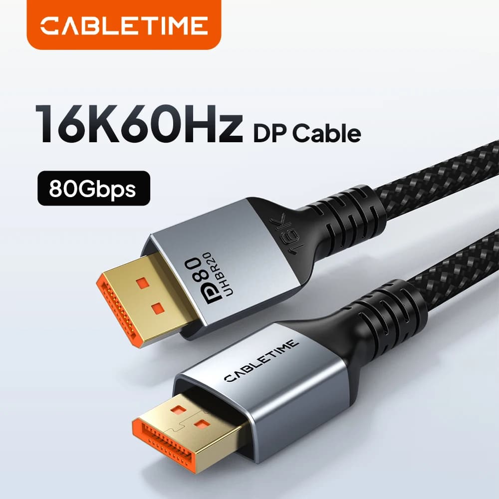 CABLETIME Cavo DisplayPort 16K DP 2.1 8K@120Hz 4K@240Hz 80Gbps Cavo audio video HDR per fotocamera HDTV Proiettore Porta display PC