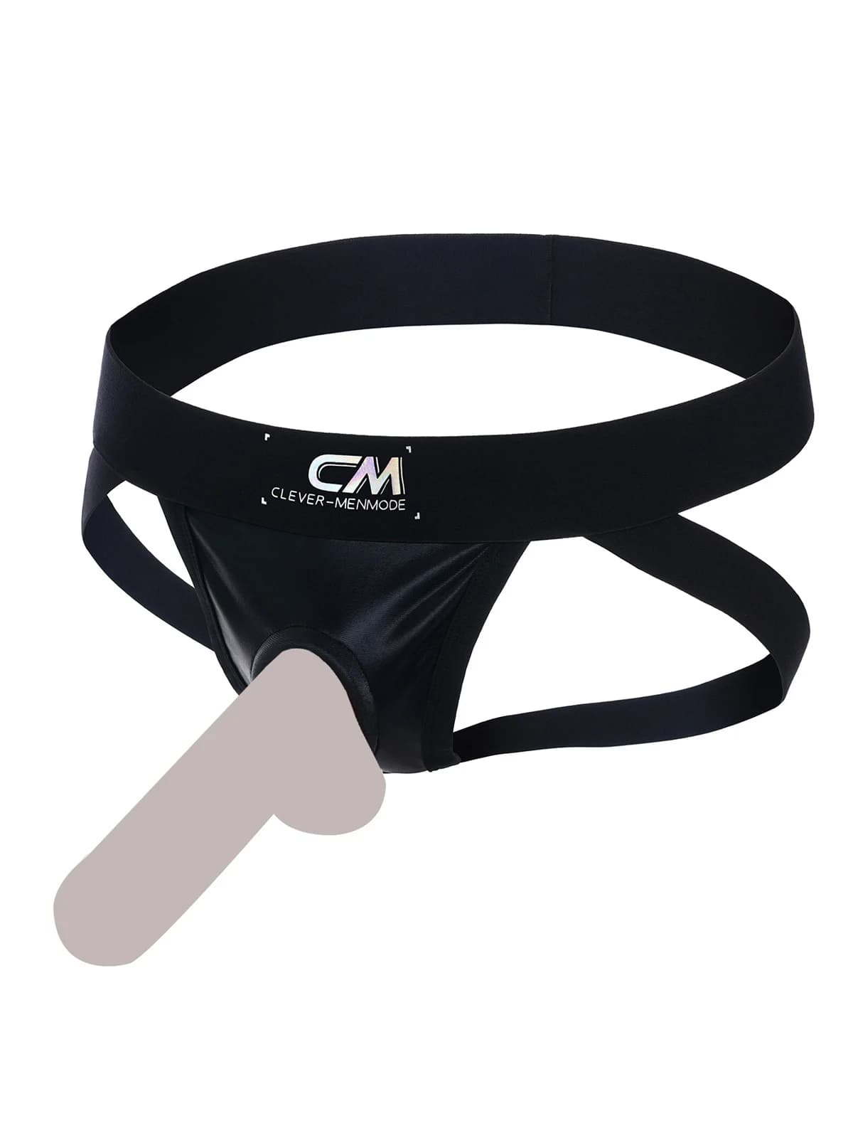 Faux Leather Jockstrap Front Cock Hole Ring Underwear Sexy Men Wide Waistband Black Erotic Rave Party Thong Cockring Clubwear