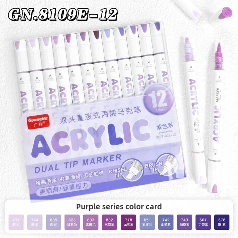 Guangna 12/132 Colori Pennarelli Acrilici Diretti Doppia Punta Sovrapposizione Colorazione Scalpello Pennello Morbido Materiale Scolastico di Arte di Cancelleria