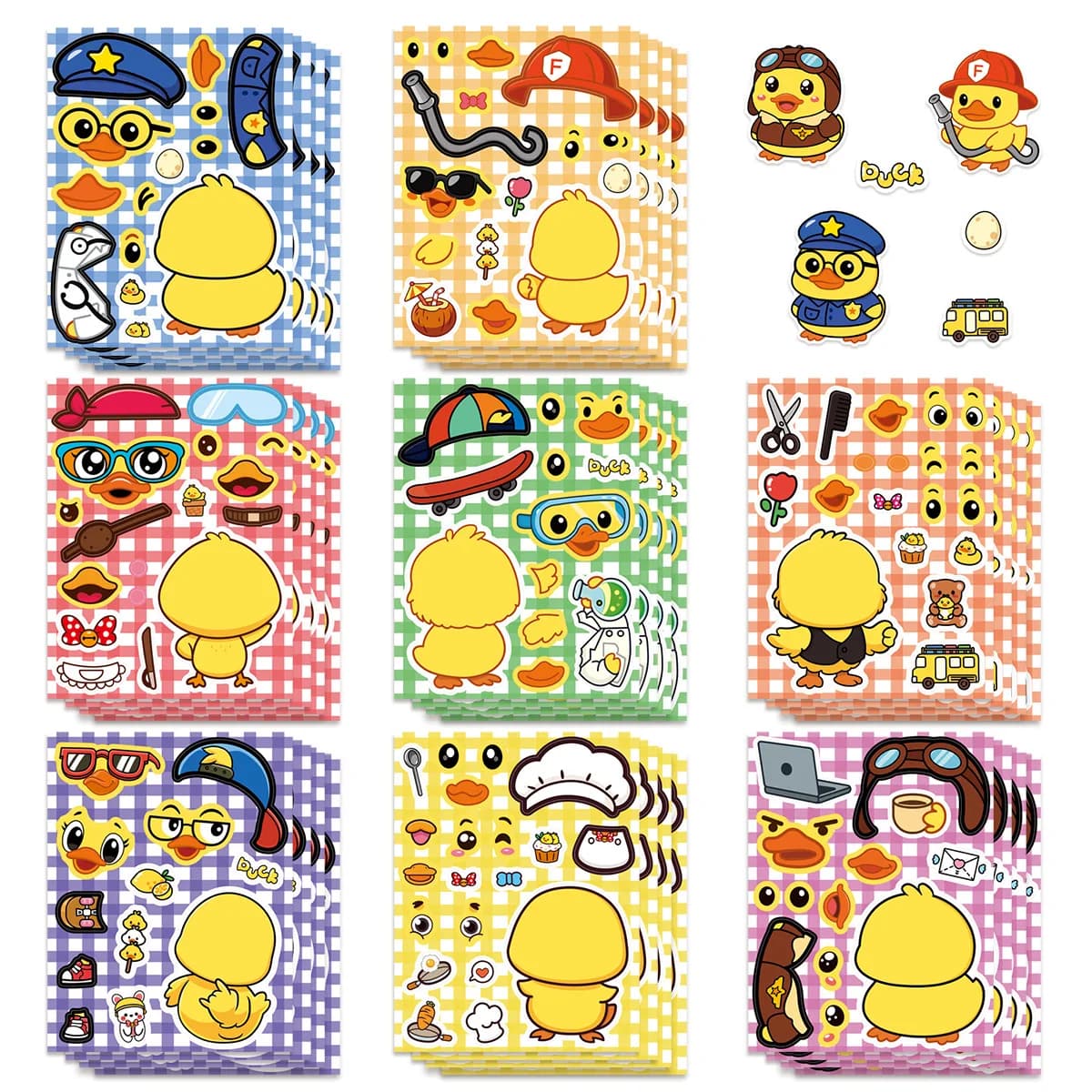 8/16/24 pezzi di adesivi puzzle con anatra carina per creare una faccia, decalcomanie impermeabili fai da te per bambini per valigia per chitarra portatile notebook