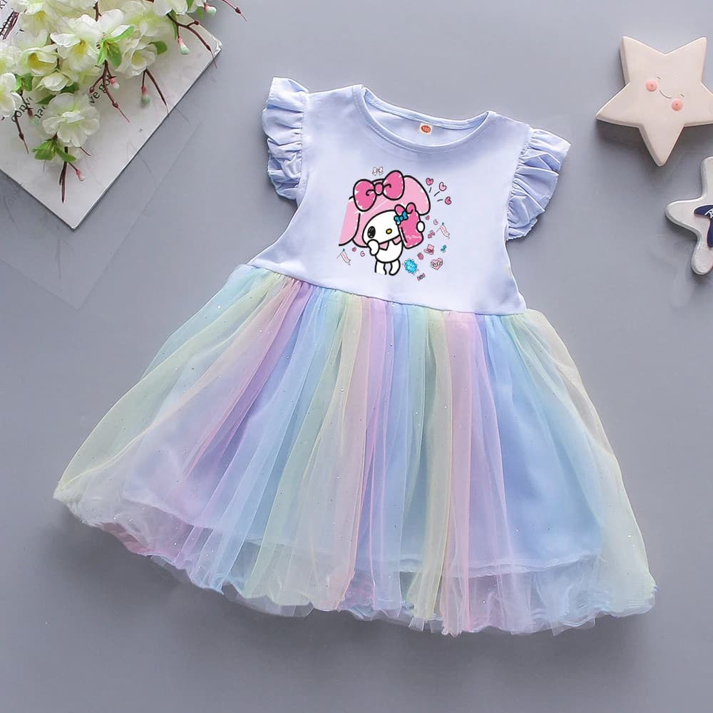 Summer Princess Gonna with Selfie Melody Print, Macaron Shoe, In Net Tulle, Balloon skirt, Women's Fashion Casual Dress