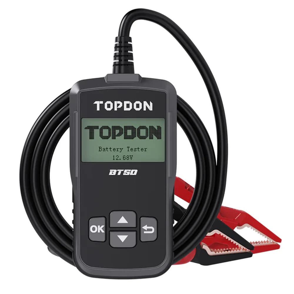 TOPDON NUOVO BT50 Tester per Batterie Auto, Analizzatore Diagnostico Digitale Automobilistico, Test di Salute della Batteria, Avviamento e Ricarica, 3 Funzioni di Sicurezza