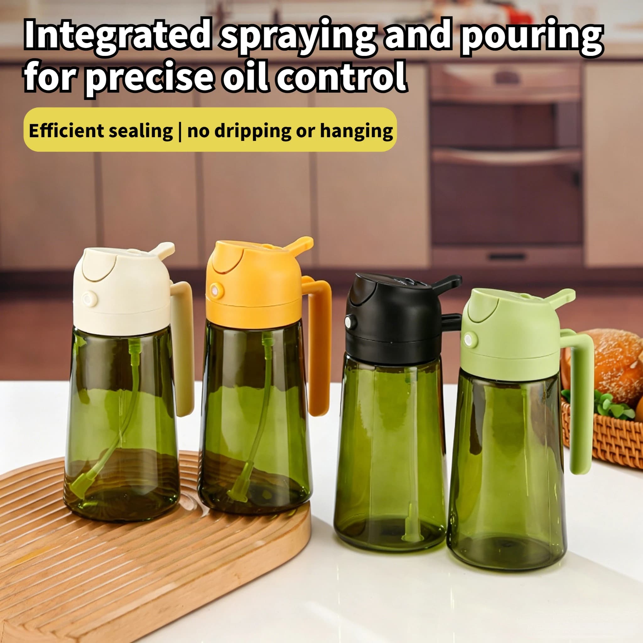 Spruzzatore d'Olio in Vetro Marrone 2-in-1 da 16oz 470ml, Dispenser per Olio d'Oliva Ecologico e Antigoccia, Perfetto per Cucinare, Barbecue, Griglia e Friggitrice ad Aria
