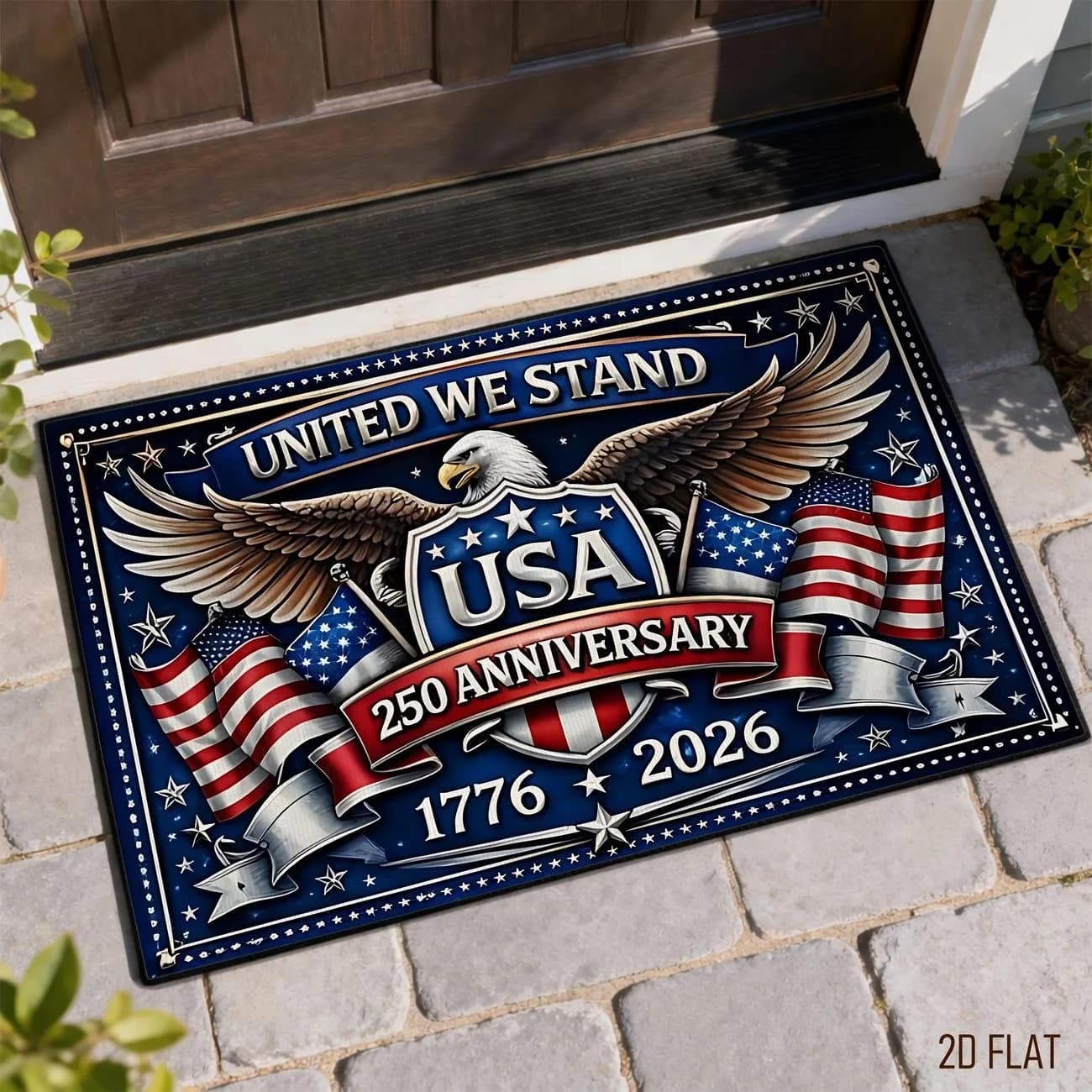 VIKAMA Tappetino per la porta a tema patriottico per l'anniversario americano, con bandiera americana e aquila calva, resistente all'usura e anti-sfregamento