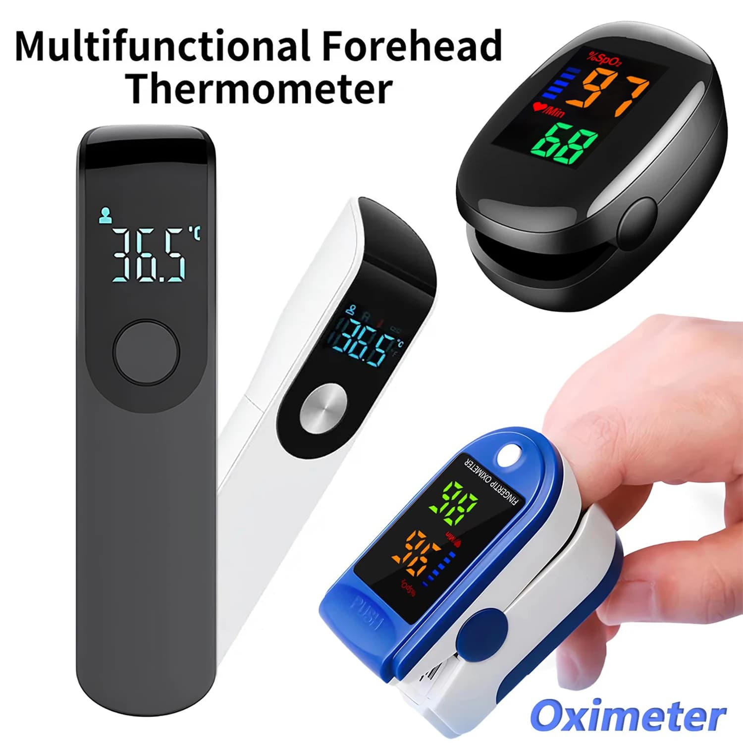 Mini Infrared Temperature Test Kit Thermometer Non-contact Forehead Thermomete or Digital Finger Oximeter Blood Oxygen Tool
