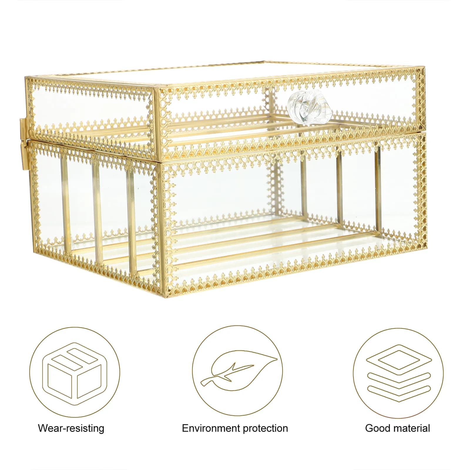 1 Pezzo Contenitore Organizer da Scrivania in Lega e Vetro con Coperchio per Pennelli da Trucco, Rossetti e Prodotti Skincare - Spazio Sicuro