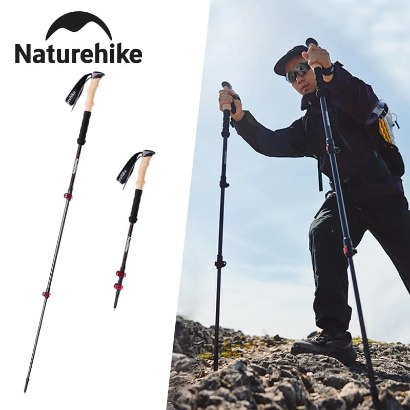 Bastoni da Trekking Naturehike 2 Pezzi, Bastoni da Passeggio Leggeri in Fibra di Carbonio, Bastoni Telescopici Pieghevoli con Blocco di Regolazione, Bastone da Escursionismo