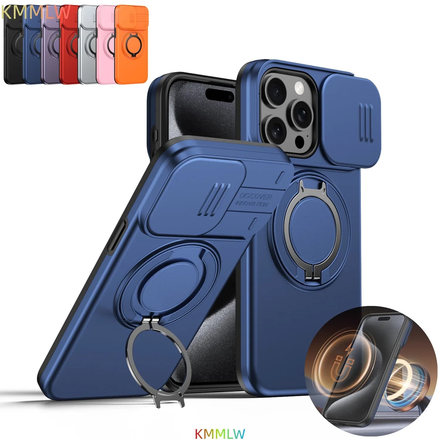 Custodia Magnetica Armor per iPhone 17 16 15 14 13 Pro Max Plus con Protezione Fotocamera e Anello di Supporto