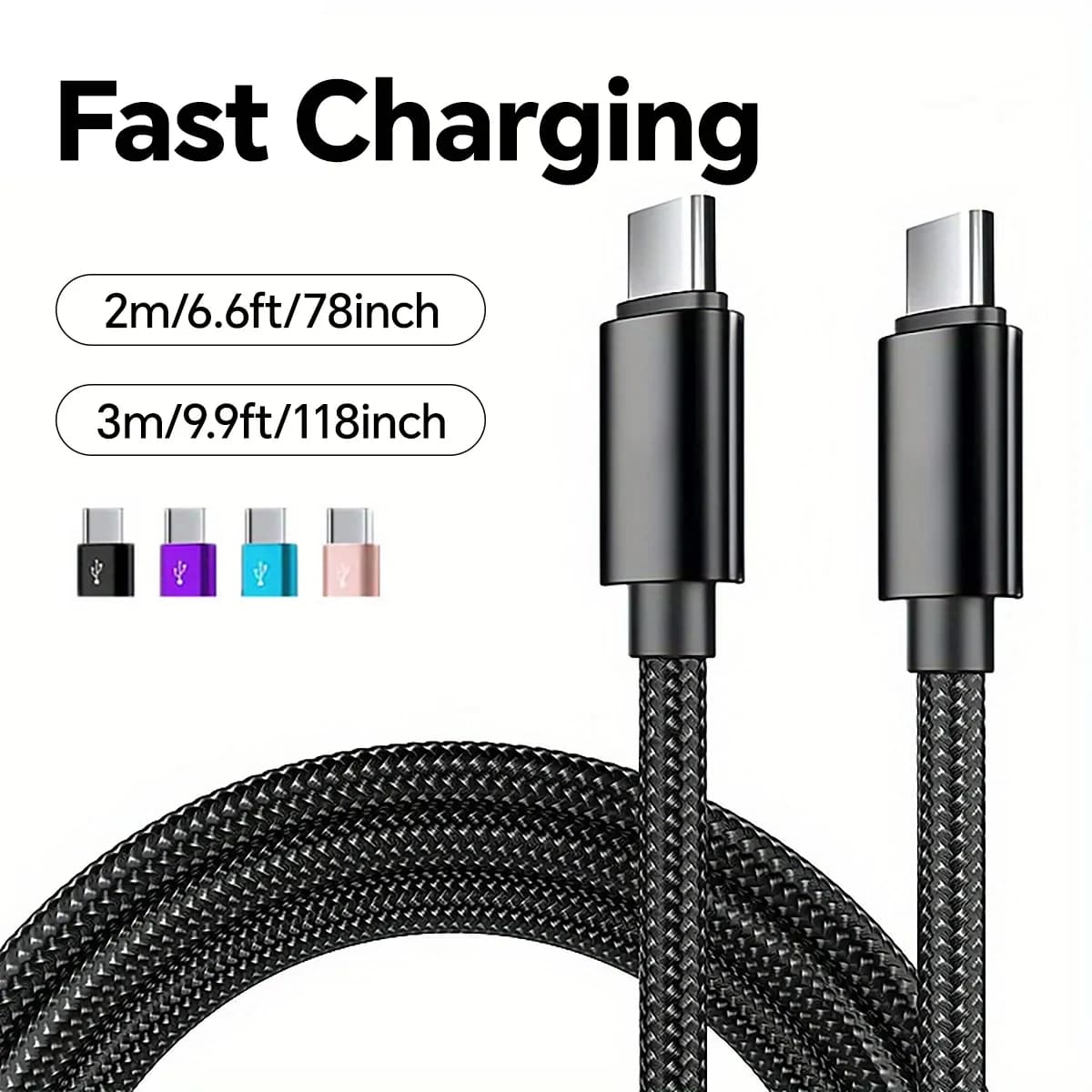 Cavo di ricarica rapido da USB C a tipo C in nylon da 66 W 5A 1 m 2 m 3 m per Iphone 15 16 Pro Max Samsung S24 Xiaomi OPPO Cavo di ricarica