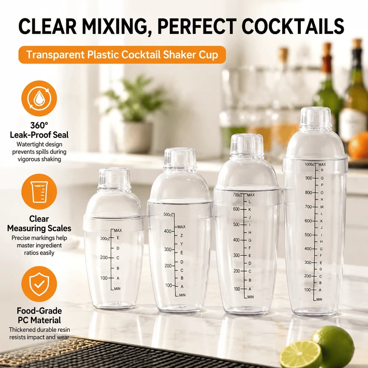 Cocktail Shaker Milk Tea Shaker Bartender Tools 360° Leak-Proof Mixer Cup Bar Accessories Measuring Scales Food Grade PC Set