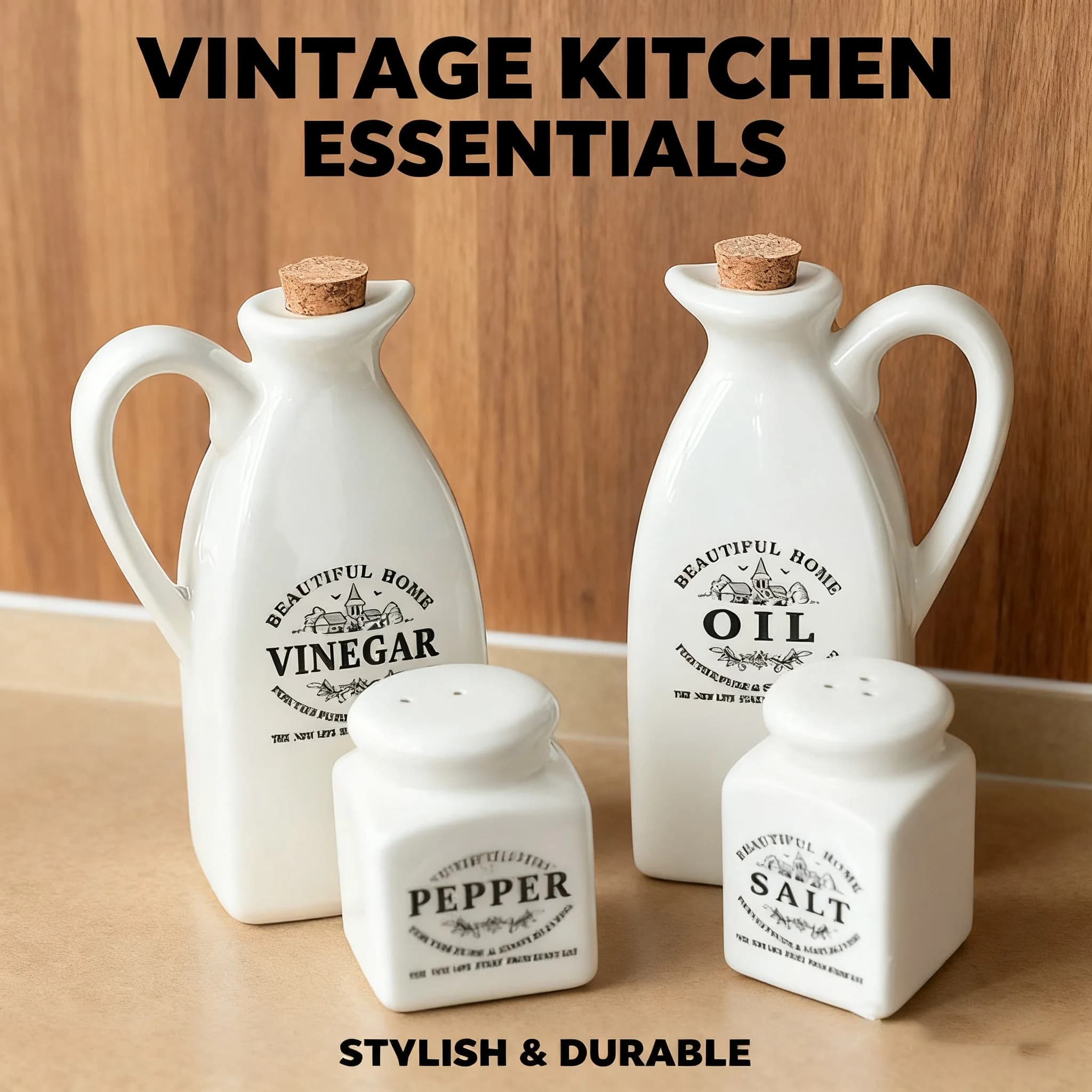 Set dispenser per olio e aceto in ceramica vintage con sale e pepe - Elegante contenitore da cucina per cucinare in casa