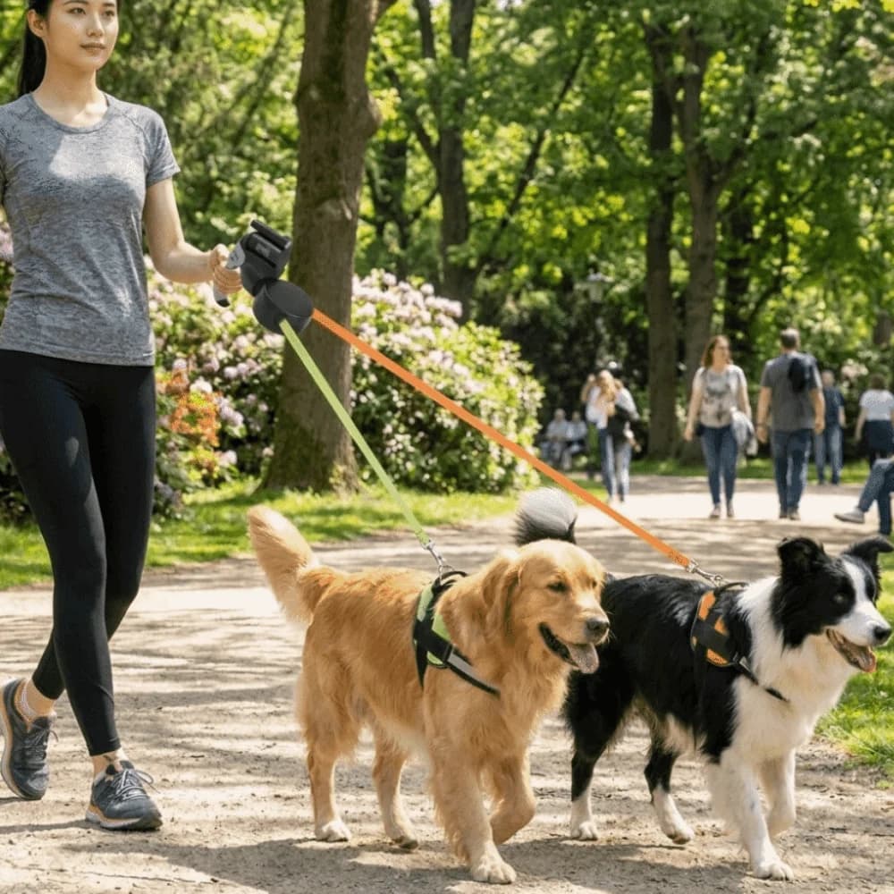 300CM Rope Retractable Dog Leash Automatic 360 Rotatable Pet Walking Lead Reflective with Lights Double Dog Leash Jogging