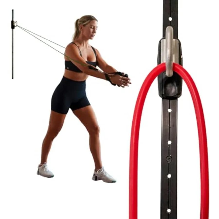 Fasce di Resistenza Salvaspazio per Allenamento Fitness a Casa, Compatibili con Ancoraggi a Parete, Kinetic Bands, Carrello su Rotaia in Acciaio, Nero