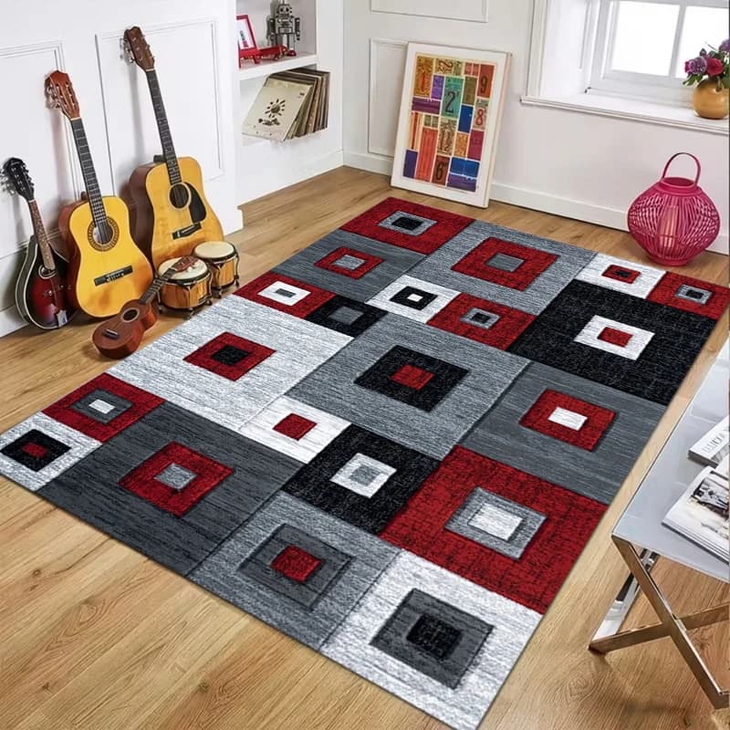 Modern Geometric Square Print Area Rug Non Slip Durable Floor Mat for Living Room Bedroom Office Kitchen Nursery Home Decor