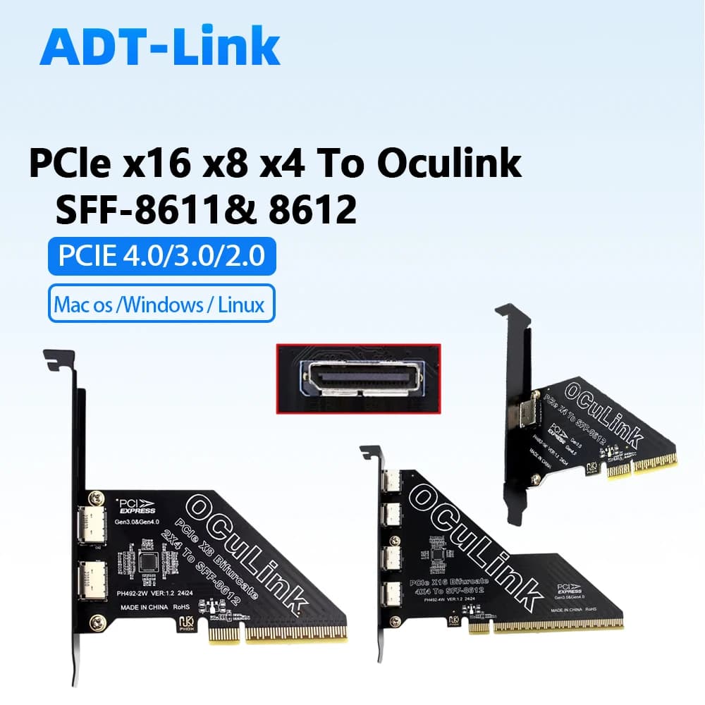 Adattatore PCIe 4.0 X16 a Oculink SSD a Scheda Grafica Esterna U.2, Scheda Adattatore PCIe X1 X4 X8 a SFF8611 / 8612 con Espansione a 4 Porte