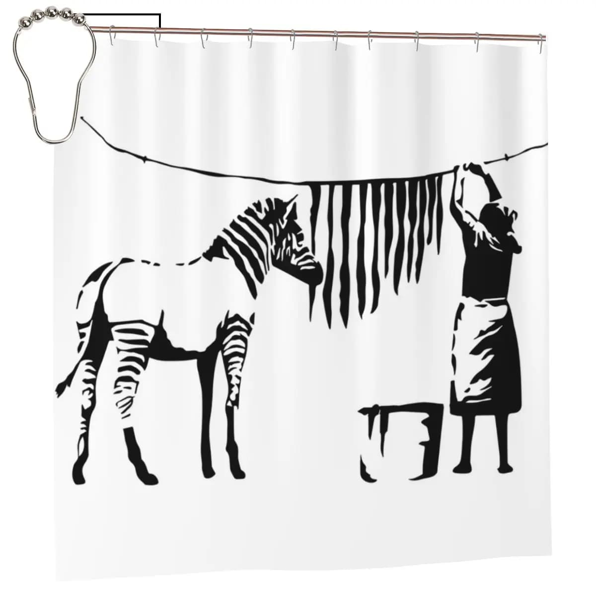 Tenda da doccia Zebra Wash Stencil Art Banksy, tende da bagno impermeabili in poliestere con ganci