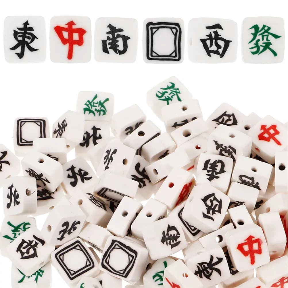 50 Pezzi Perline Mahjong Cinesi, Ciondoli in Argilla a Forma di Tessere, per Creazione Gioielli Braccialetti, Artigianato Fai da Te, Distanziatori a Disco Piatti Adatti ai Bambini