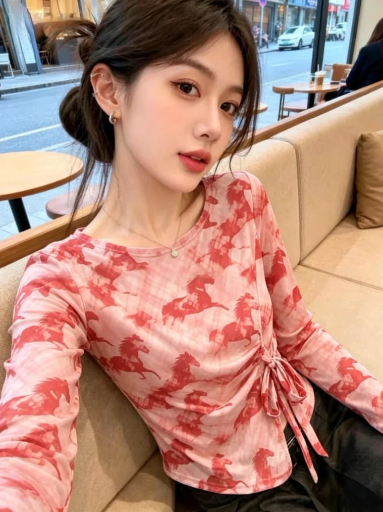 Recommended Self-Keeping Cartoon Print Long Sleeve Mesh T-Shirt Women's Early Spring Irregular Waist Cinching Belted Sunshade...
