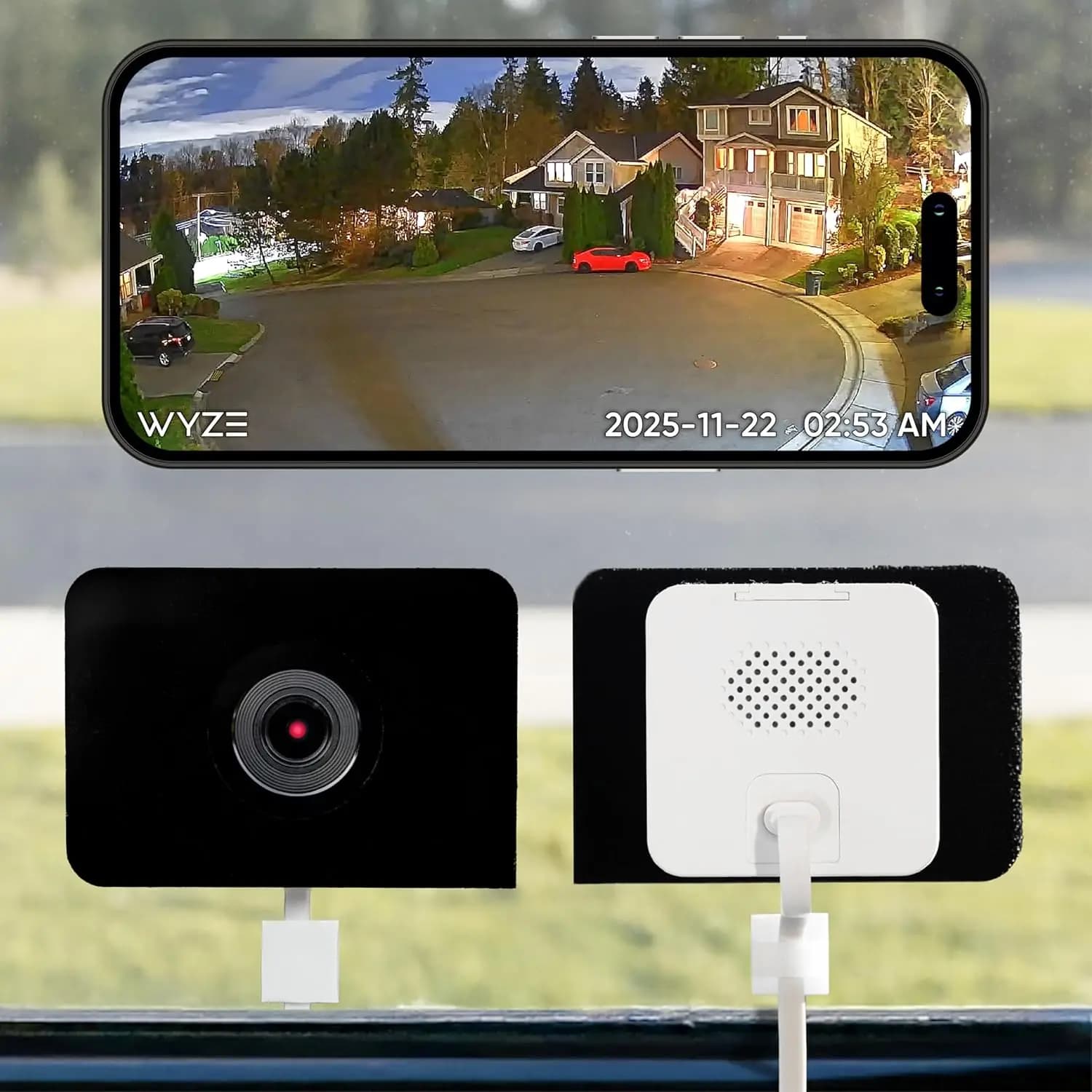Telecamera WiFi per Finestre, Telecamera di Sicurezza Domestica HD, Visione Notturna a Colori Migliorata, Antiabbagliamento, Rilevamento del Movimento AI, Facile Installazione