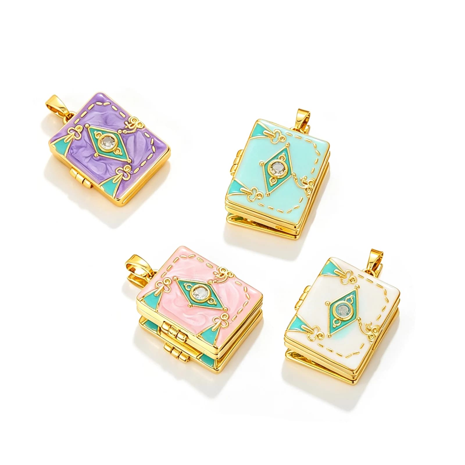 1Pc Brass Picture Photo Locket Frame Charms Pendants 18K Gold Plated Enamel Can Open Clear Cubic Zirconia DIY Necklace 27x17mm