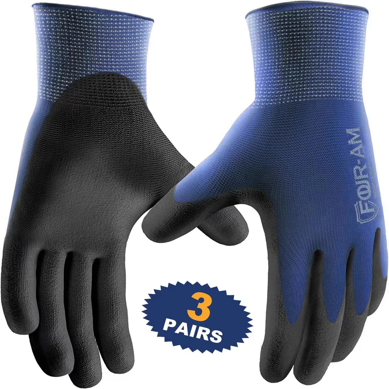 Ultra-thin PU working gloves with 3 pairs, excellent grip, safety gloves covered in black polyurethane with nylon shell, knitted wristband