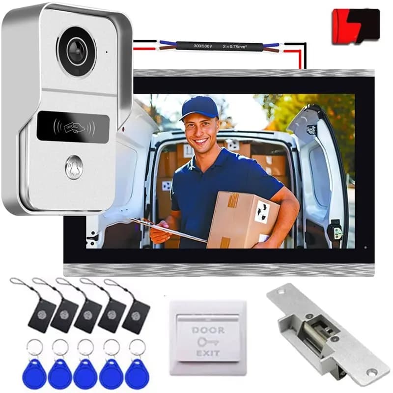 AA84 Tuya Enabled 1080P 7In WIFI Monitor Digital IP Video Intercom System 2 Wire Doorphone Camera Video Doorbell Card Unlock, 1