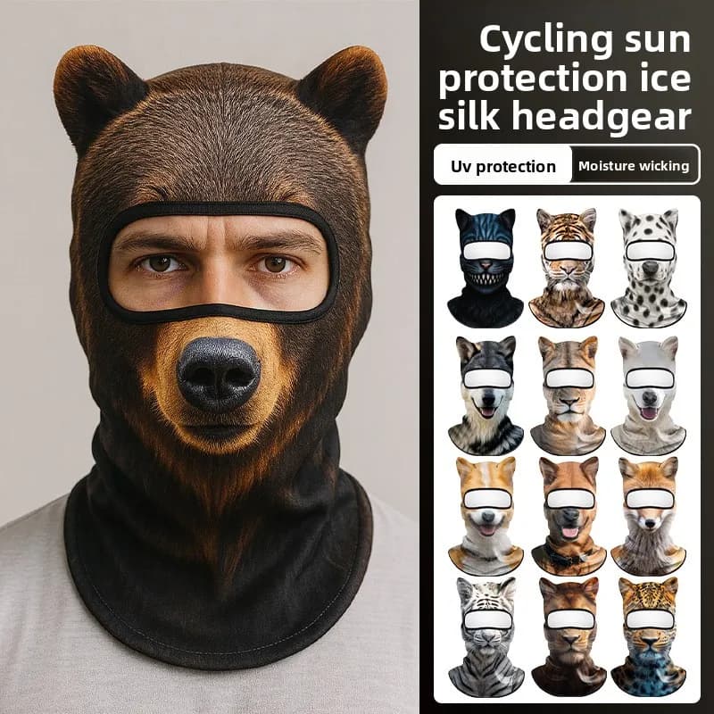 Maschera Protettiva per Moto ad Asciugatura Rapida, Antipolvere, Traspirante, Serie Animali, Protezione UV, in Seta Ghiacciata