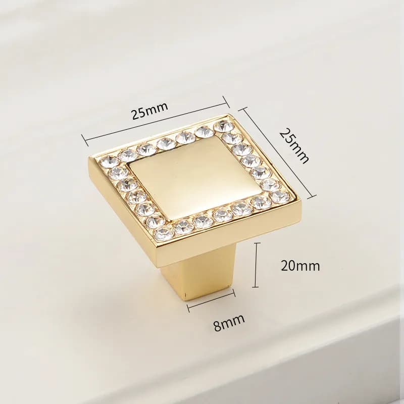 Maniglia per mobile in cristallo e diamante, pomello decorativo in lega di zinco oro e argento, per armadietto da cucina, cassetto, cassettiera, 25mm