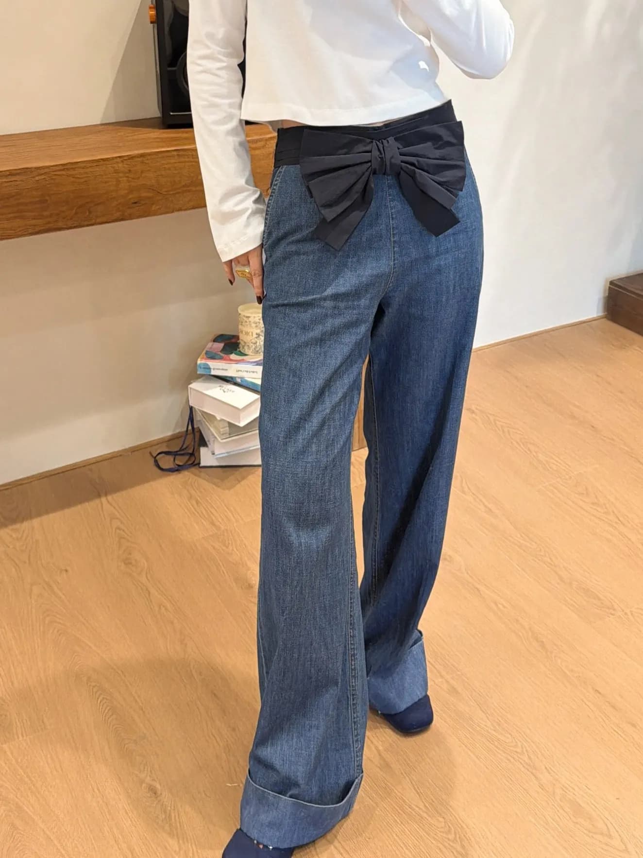 Early Spring New Style High Waist Wide Leg Casual Comfortable Denim Pants Knot Design Versatile Ladies Jeans