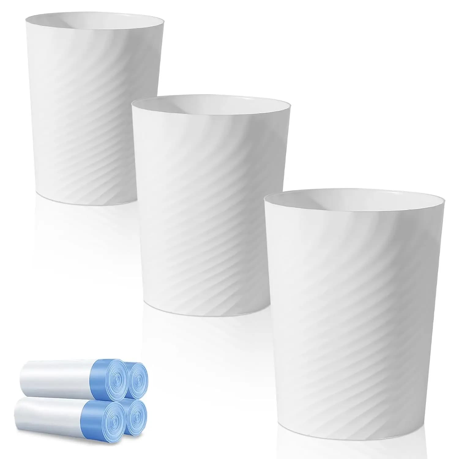 Cestino per Rifiuti in Plastica Compatto e Rotondo, 6,8 Litri, Confezione da 3, Bianco, per Bagno, Cucina, Ufficio