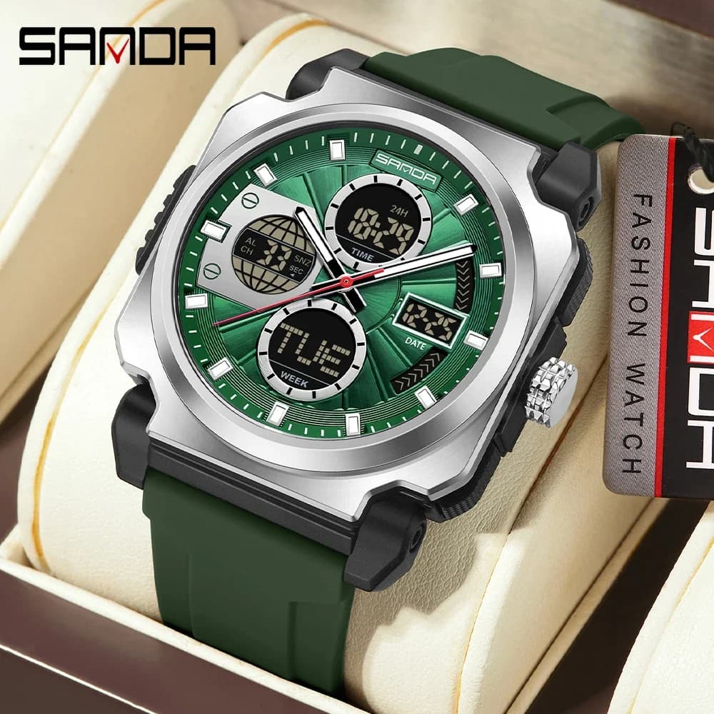 Orologio elettronico da uomo SANDA Sport all'aria aperta Orologio elettronico da uomo multifunzionale impermeabile con luce notturna 3377