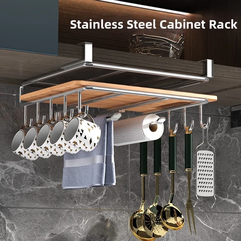 Under Cabinet Cutting Board Organizer Holder Kitchen Hanging Chopping Board Pot Lid Kitchenware Storage Rack Stainless Steel